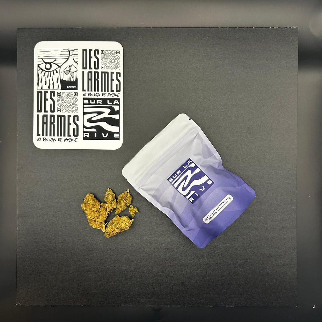 Fleur CBD profondeur premium — naturelle et parfumée - album vinyle des larmes et du vin de palme - emballage qualité supérieur touché mate
— Sur La Rive France