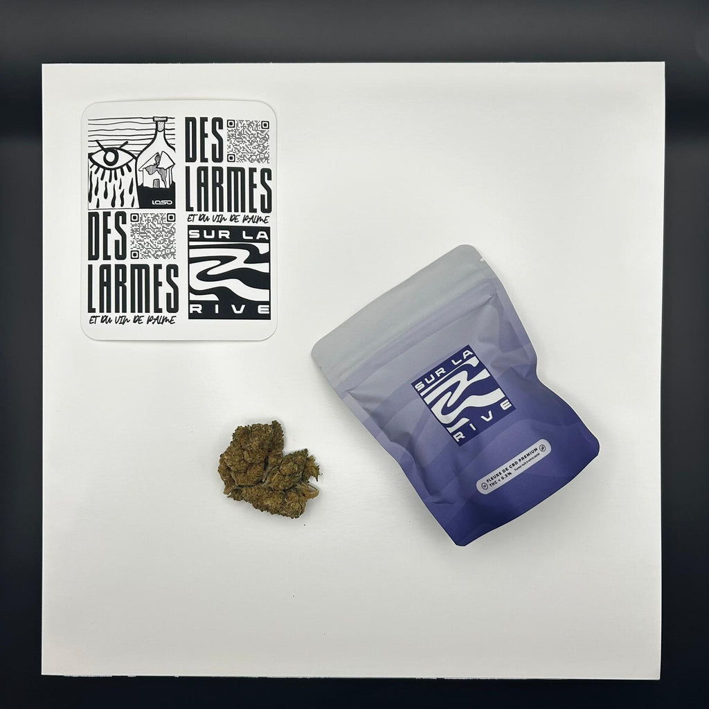 Fleur CBD profondeur premium — naturelle et parfumée - album vinyle des larmes et du vin de palme - emballage qualité supérieur touché mate
— Sur La Rive France